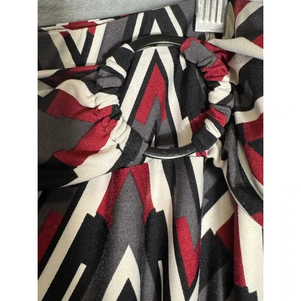 Robert Louis Womens XL Chevron Maxi Skirt Burgundy Black Geometric O-Ring‎